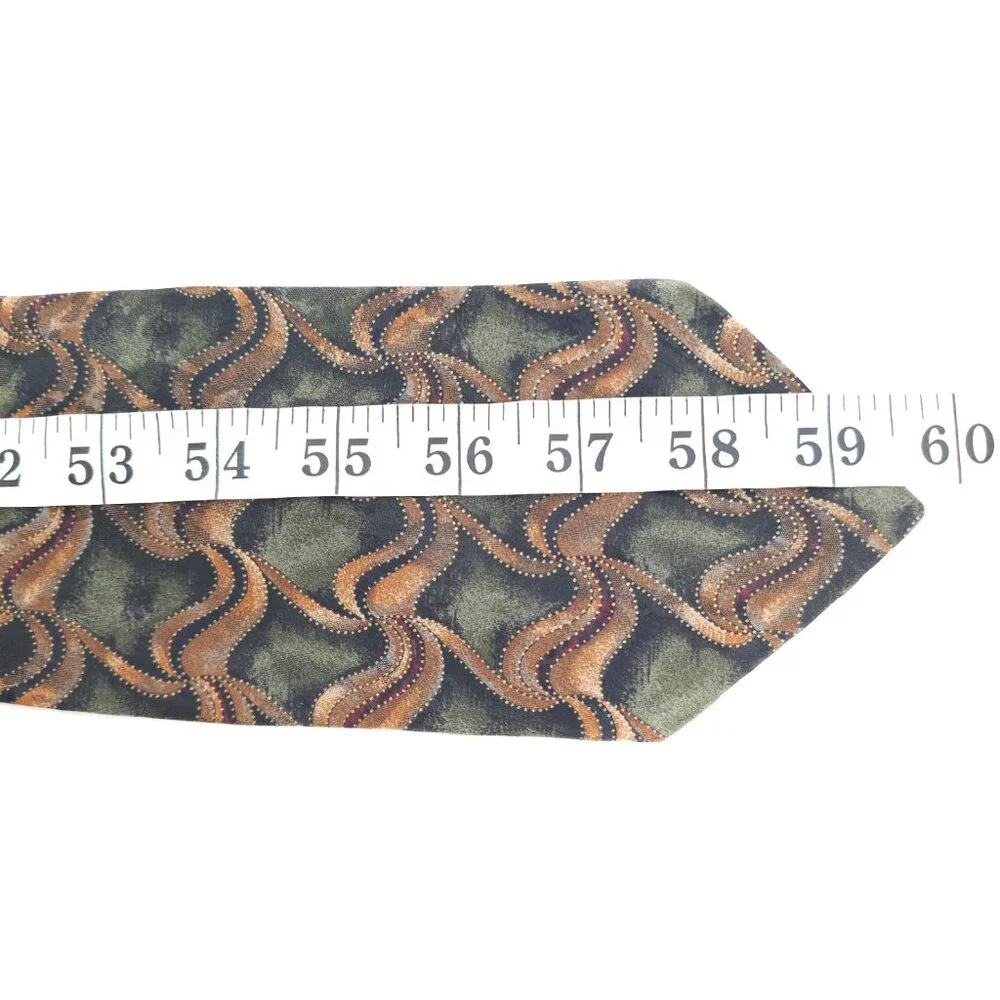 jf j.ferrar Men Necktie 100% Silk Geometric Green Beige Black 60x4 - NWOT